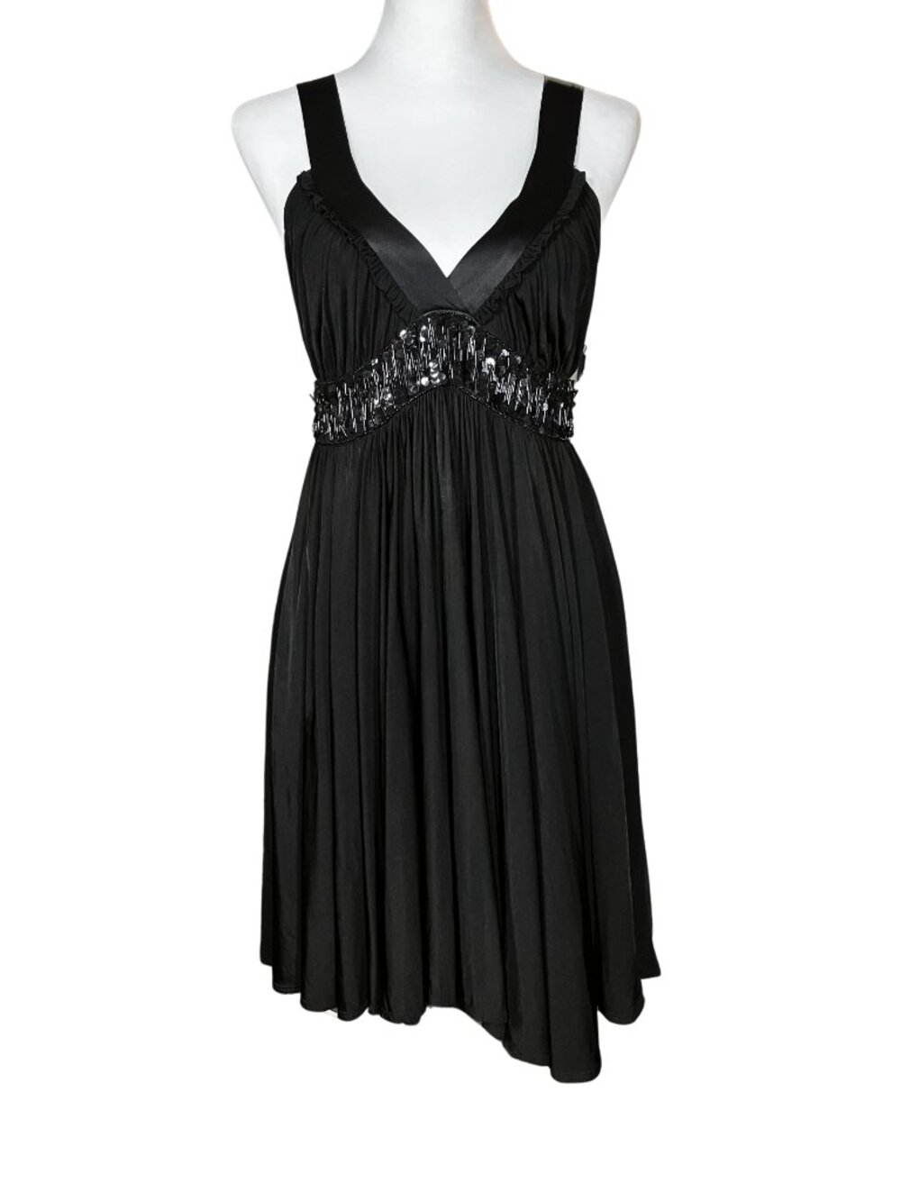 90s Y2K Vintage Bebe Backless Black Midi Dress. S/M. Cocktail Party Beaded Prom - Picture 2 of 11